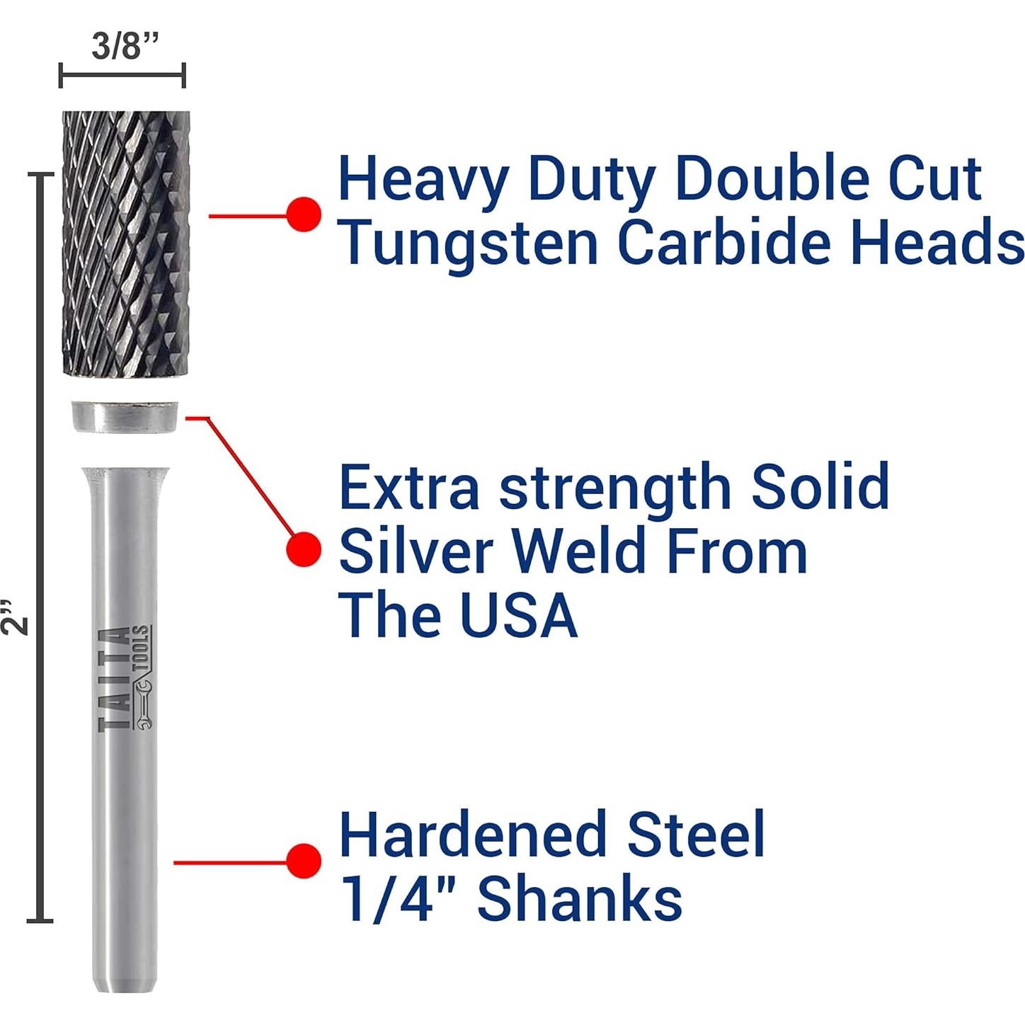 Juego de 5 fresas de carburo TaitaTools 0,64 cm para amoladora