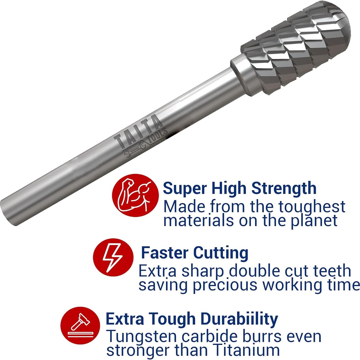 Juego de 5 fresas de carburo TaitaTools 0,64 cm para amoladora