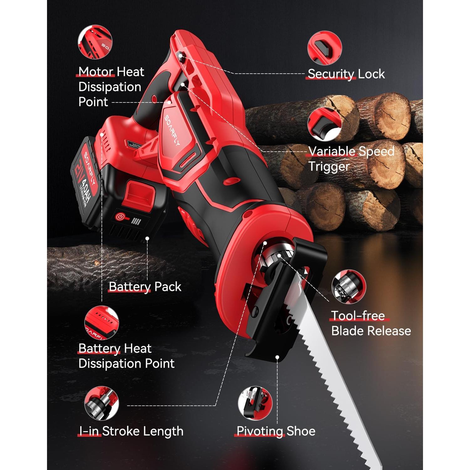 Sierra Recíproca Inalámbrica SOARFLY 21V con 2 Baterías 4.0Ah