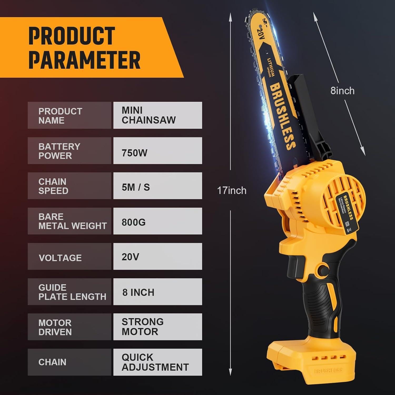 Sierra de Cadena Mini Inalámbrica Vetoper 8 Pulgadas 750W
