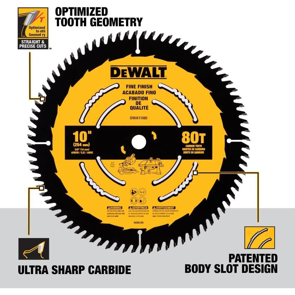 Sierra de mesa DEWALT 25,4 cm 80 dientes acabado fino