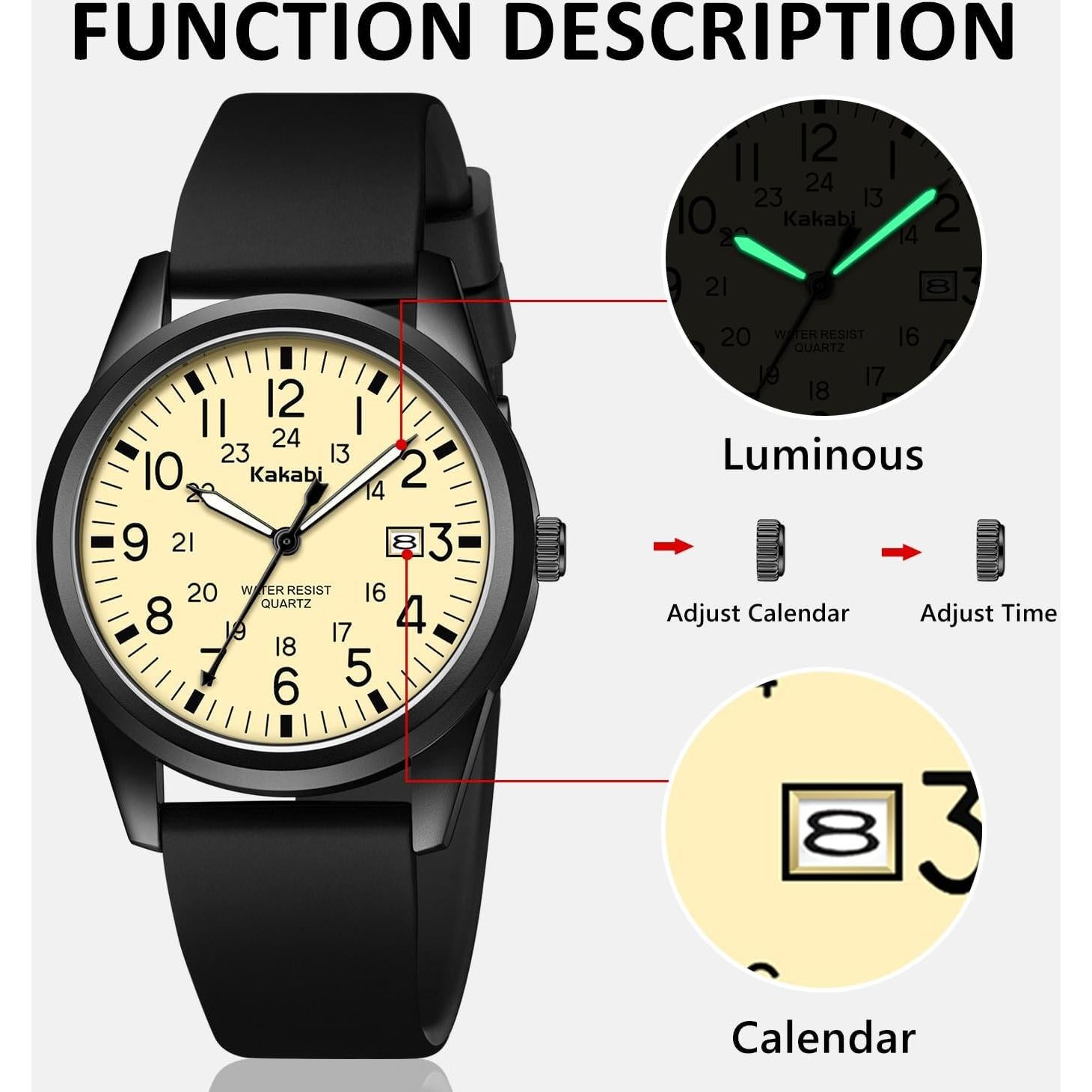 Reloj Analógico Deportivo Militar Unisex Kakabi K7301B 39mm