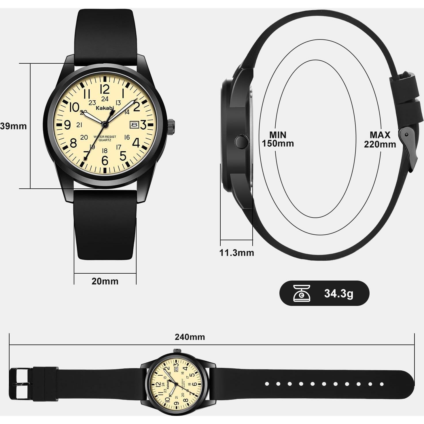 Reloj Analógico Deportivo Militar Unisex Kakabi K7301B 39mm