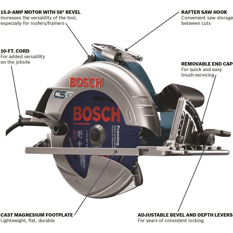 Sierra Circular Bosch CS10 15 Amp 7-1/4" 56° Inclinación