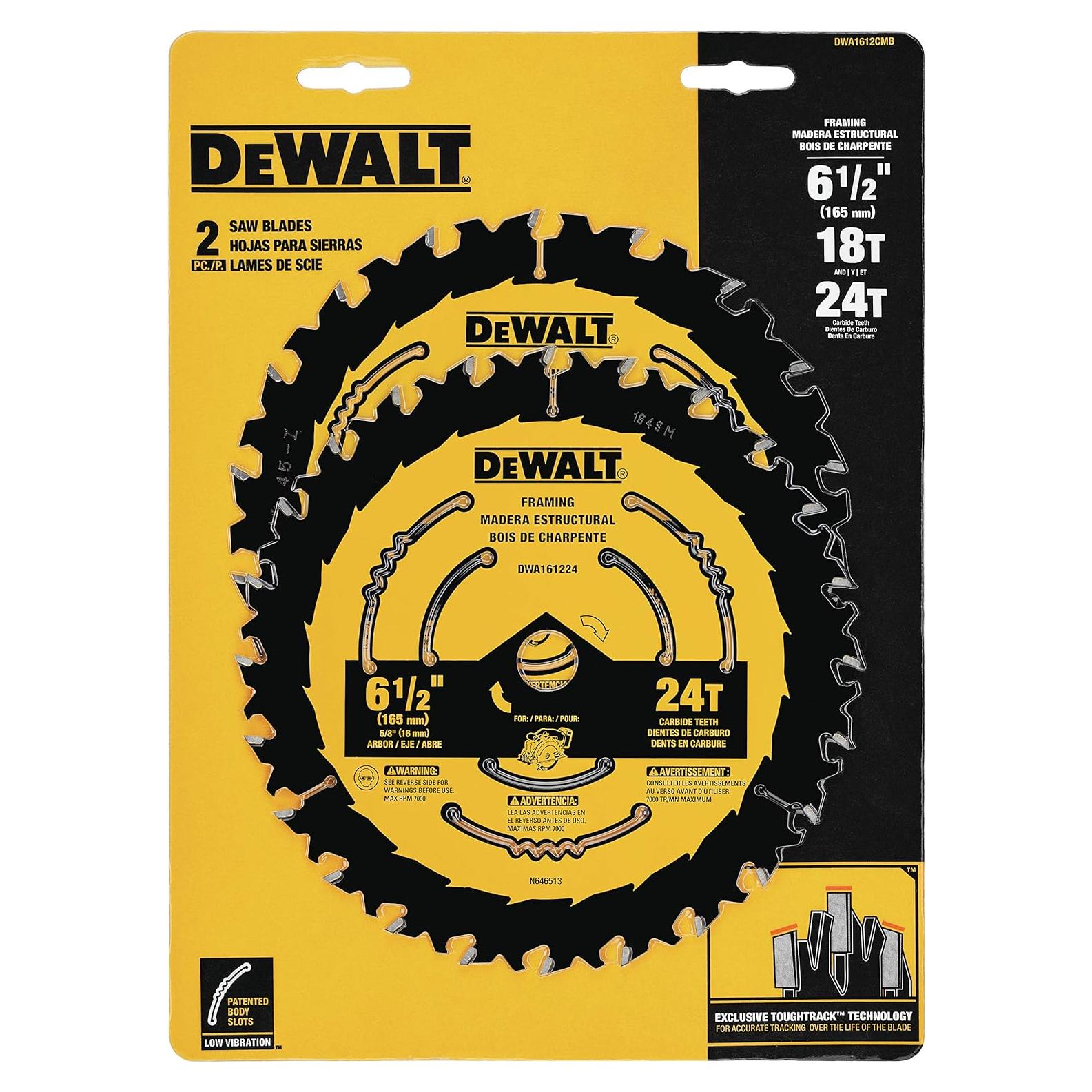 Circular Saw Blade, 6 1/2 Inch, 18 & 24 Tooth, Wood Cutting (DWA1612CMB)