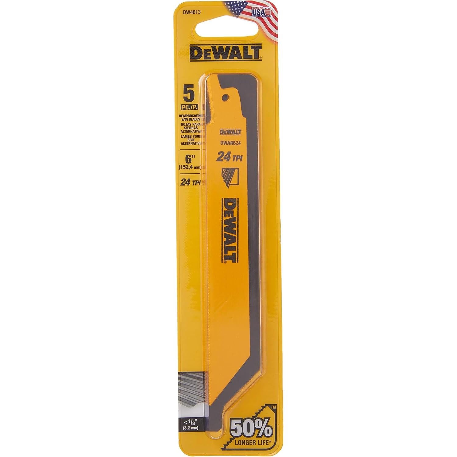 Hojas de sierra de vaivén DEWALT DW4813 bi-metal 6" 24 TPI - Paquete de 5