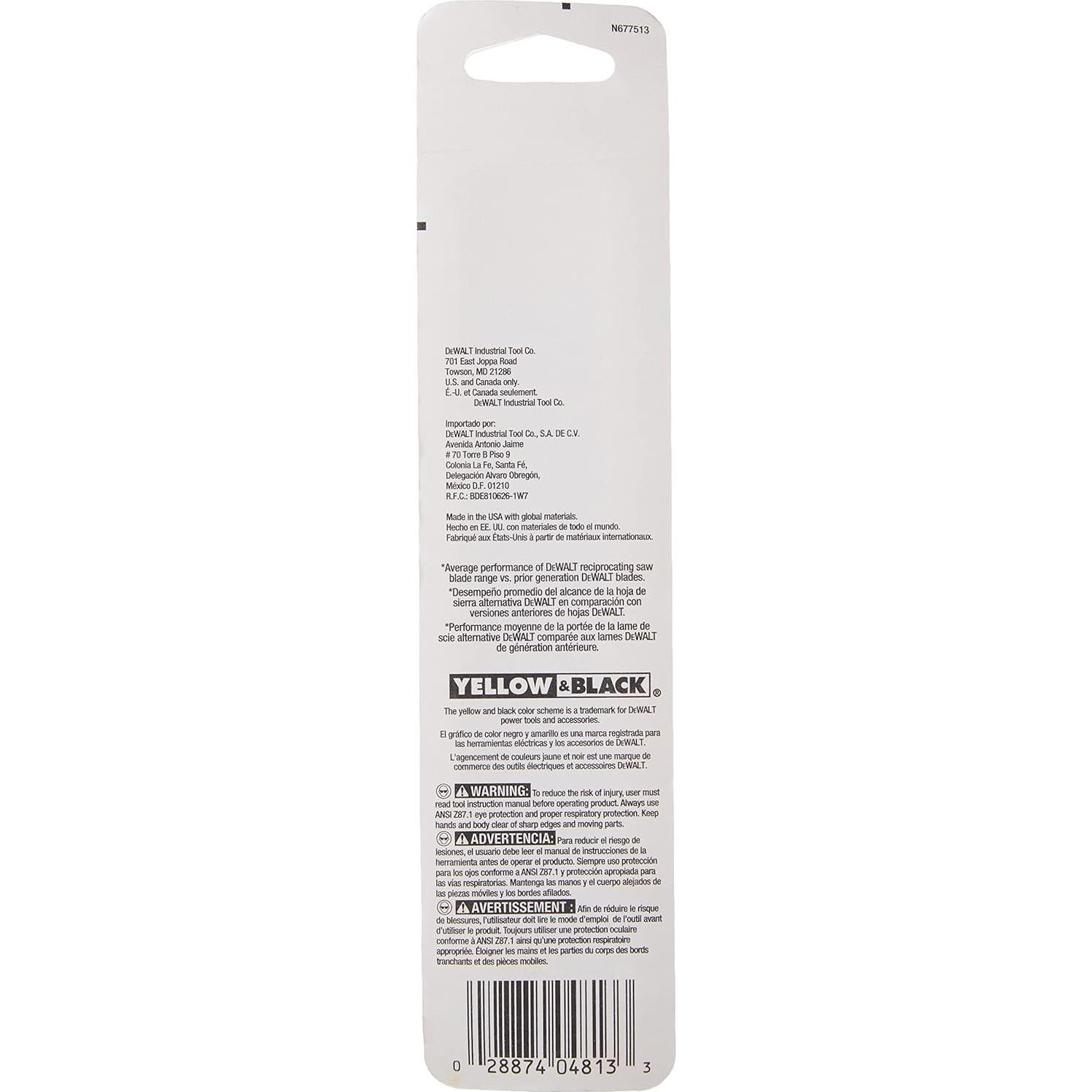 Hojas de sierra de vaivén DEWALT DW4813 bi-metal 6" 24 TPI - Paquete de 5