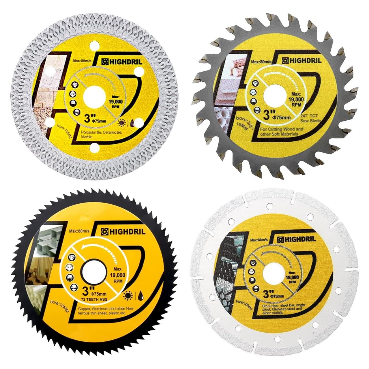 Juego de Hojas de Sierra Circular HIGHDRIL 75mm 4pcs