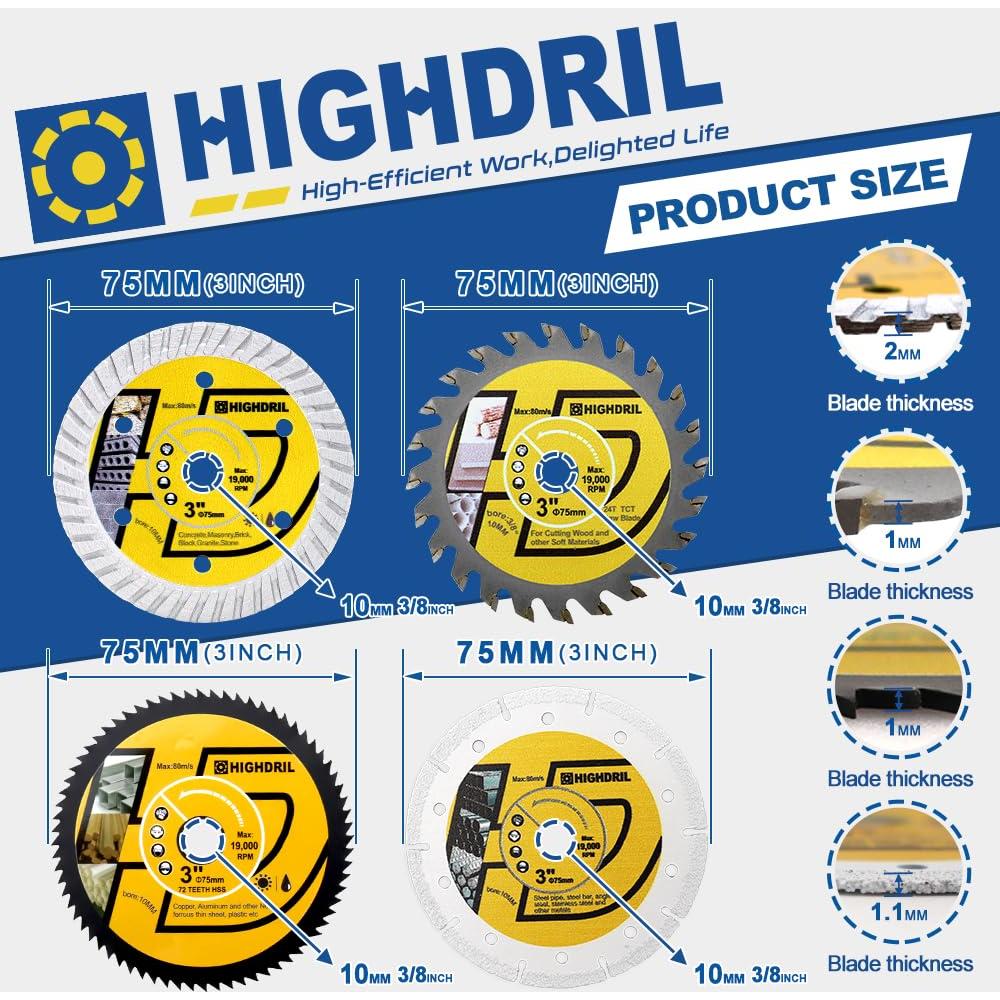 Juego de Hojas de Sierra Circular HIGHDRIL 75mm 4pcs