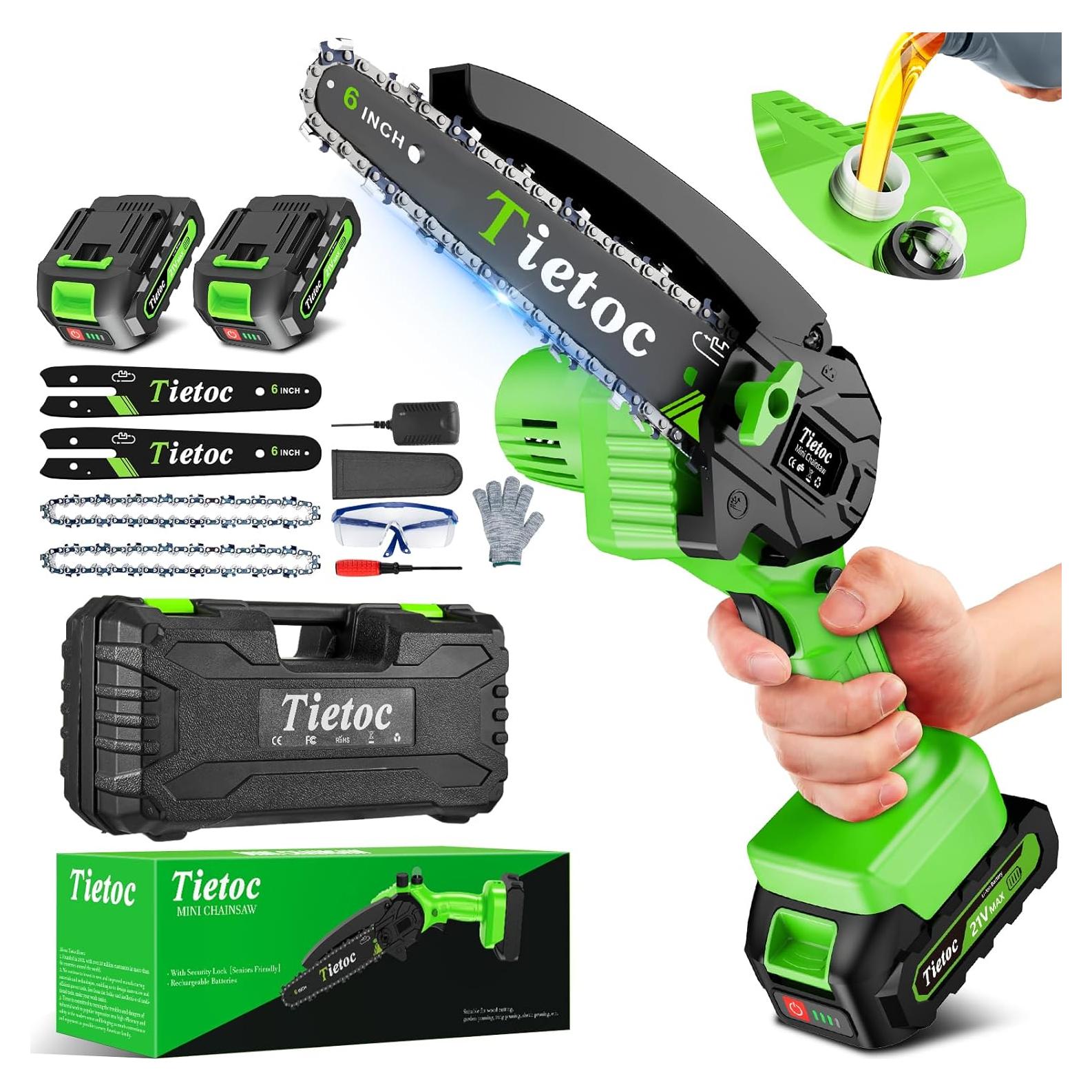 Mini Motosierra Tietoc 6" Inalámbrica con 2 Baterías