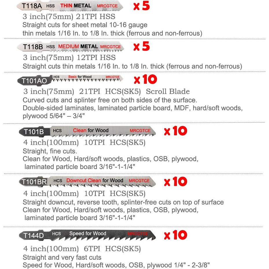 Juego de 50 Hojas de Sierra de Calar MRCGTCE T-Shank