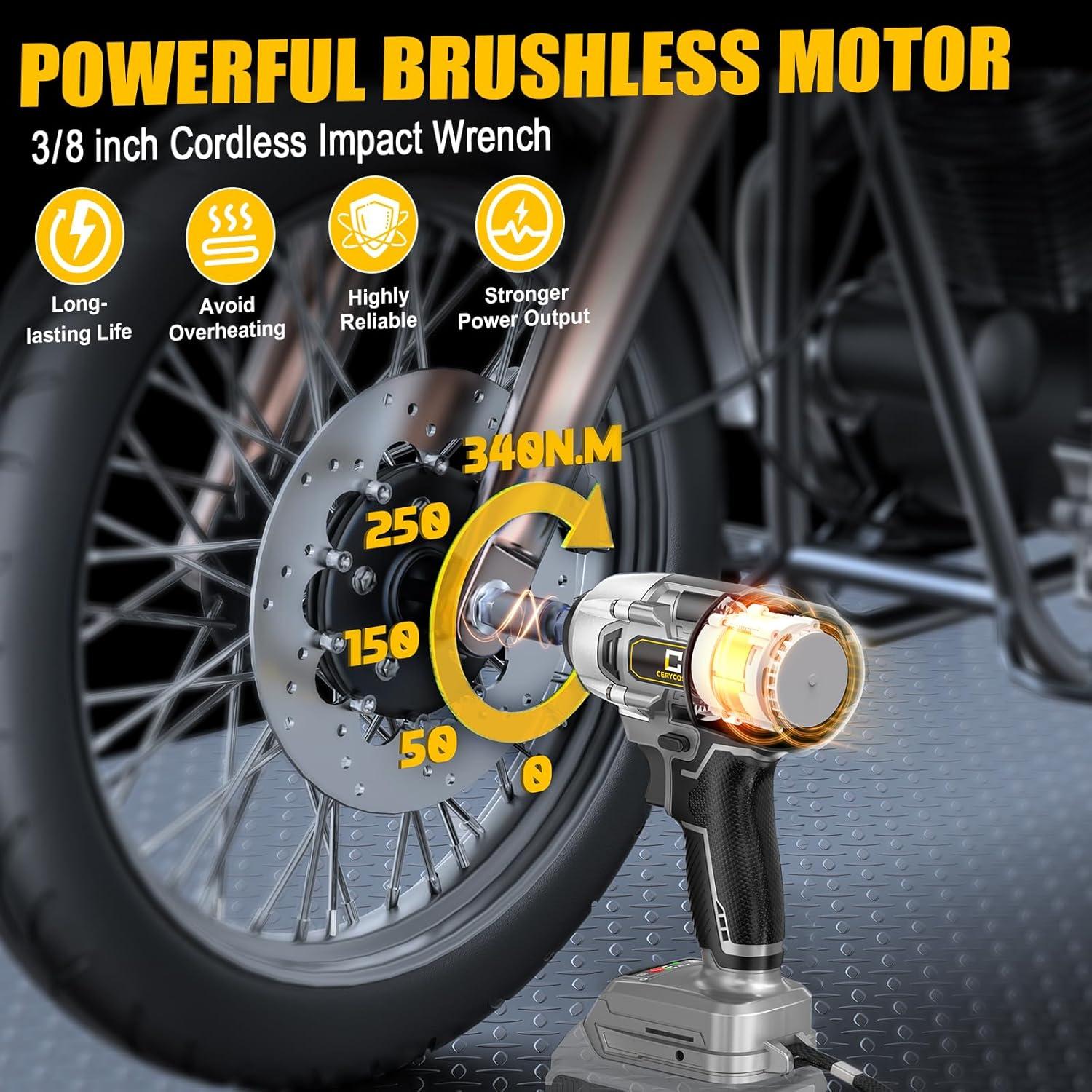 Llave de impacto inalámbrica Cerycose 3/8" 340N.m LED