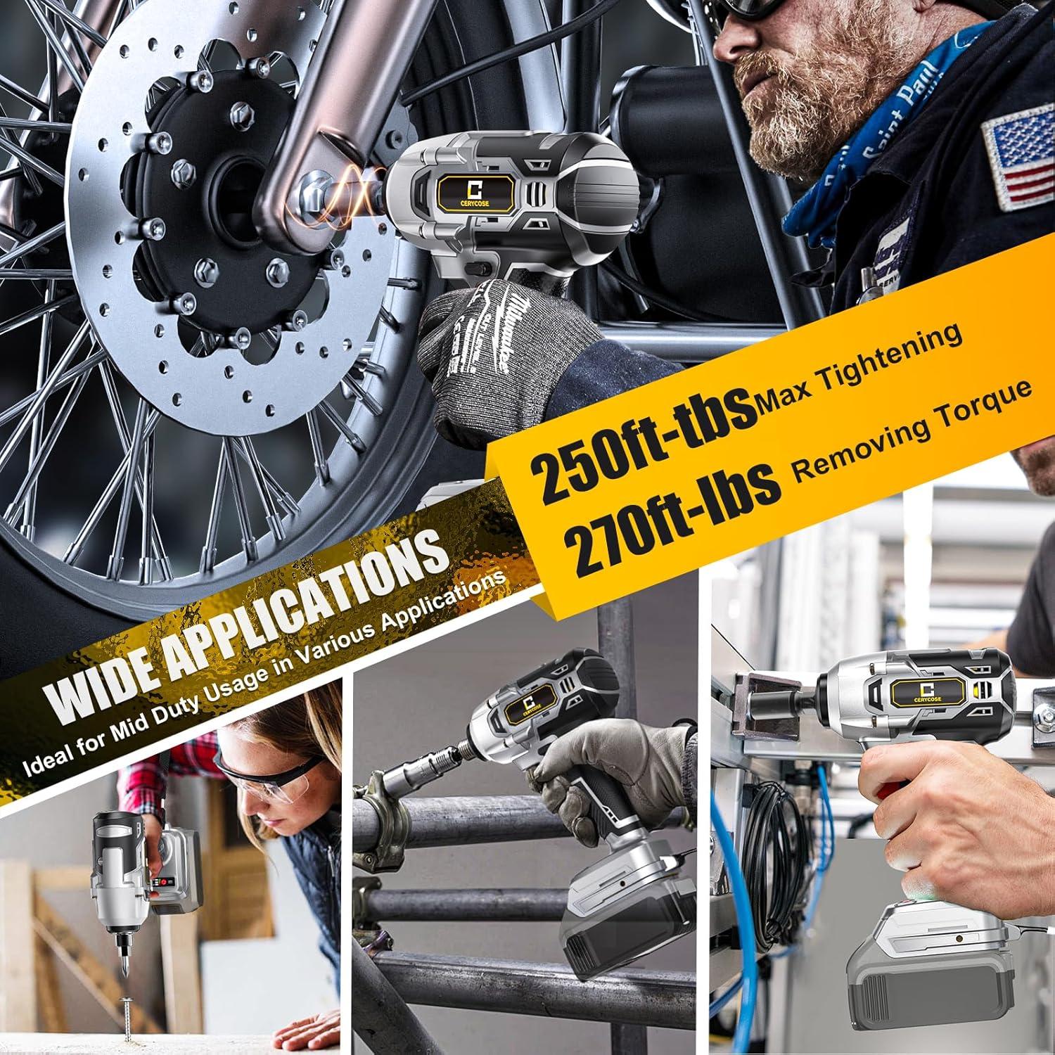 Llave de impacto inalámbrica Cerycose 3/8" 340N.m LED