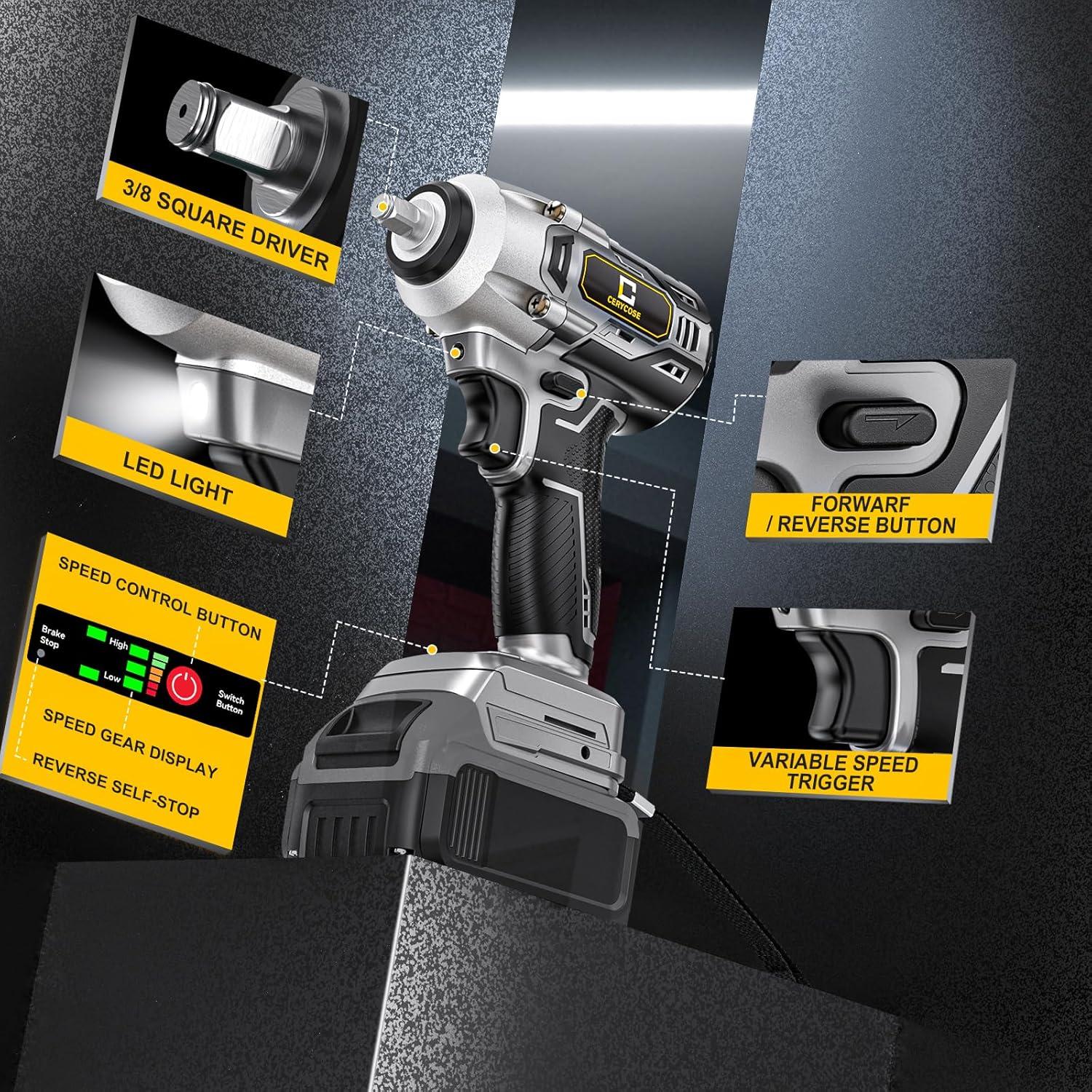 Llave de impacto inalámbrica Cerycose 3/8" 340N.m LED