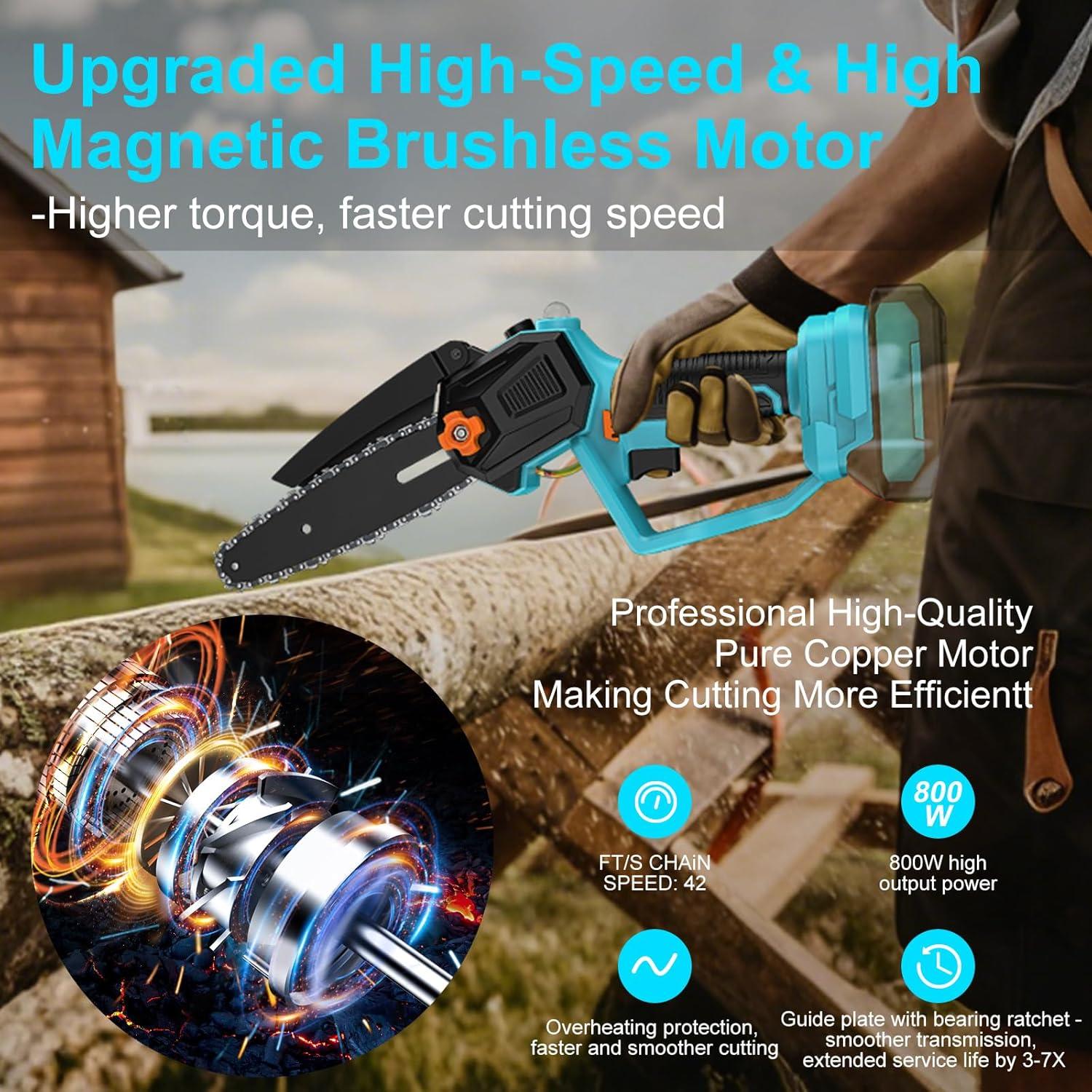 Mini Motosierra Eléctrica Monggoli 20V 6" Poda Inalámbrica