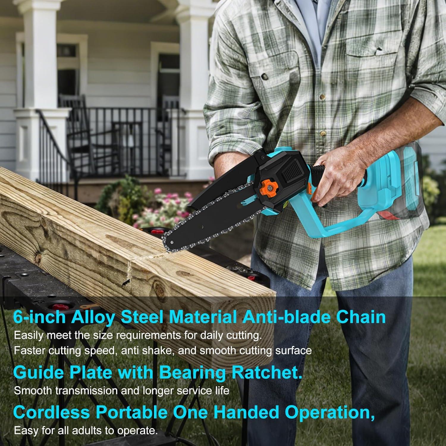 Mini Motosierra Eléctrica Monggoli 20V 6" Poda Inalámbrica