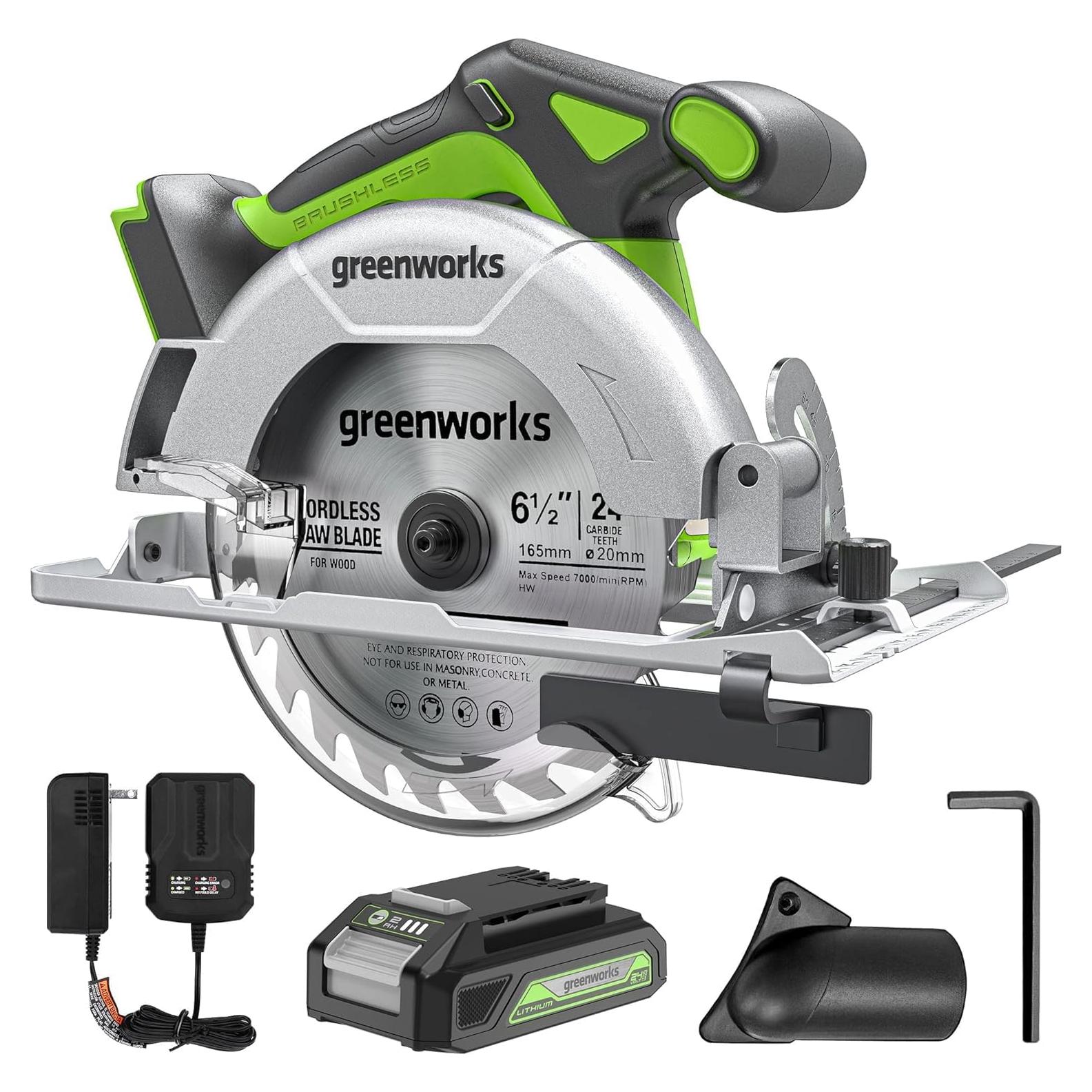 Sierra Circular Greenworks 24V 6.5" Sin Escobillas 4800 RPM