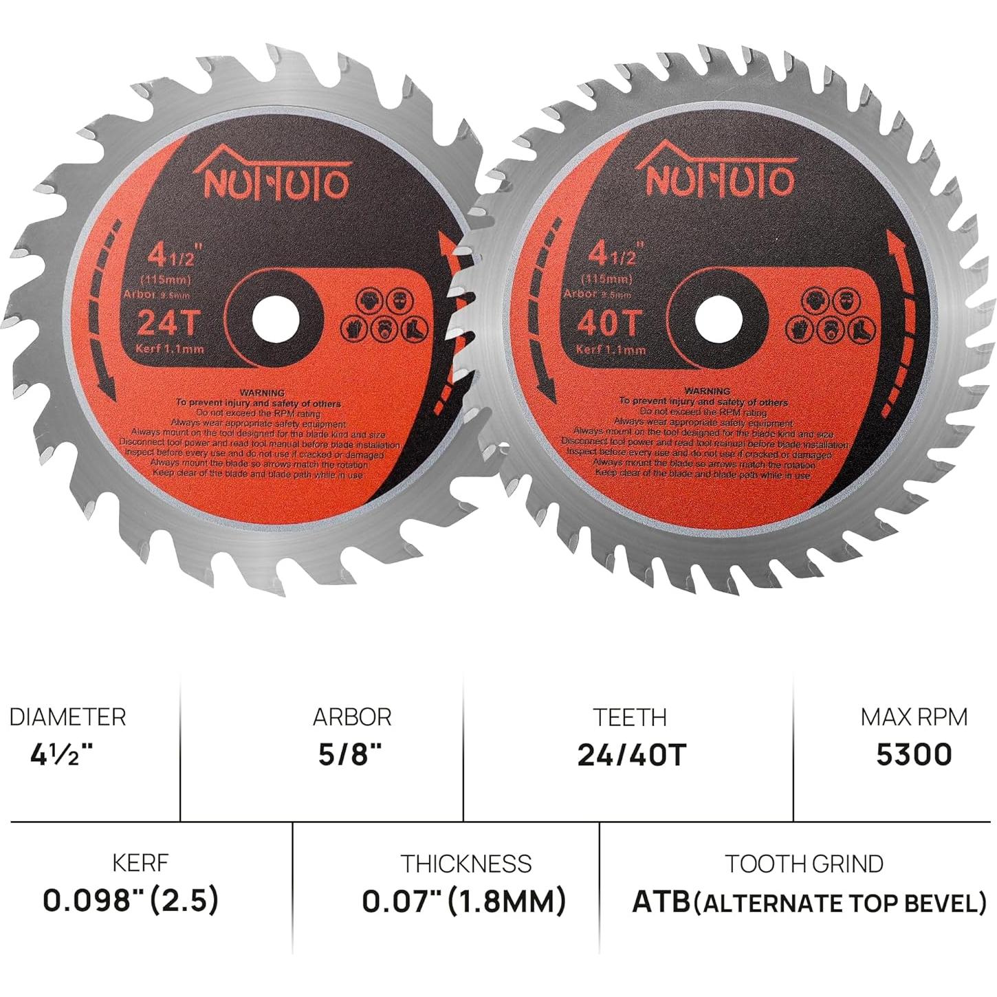Paquete de 4 Hojas de Sierra Circular NUTTUTO 115mm 24T 40T