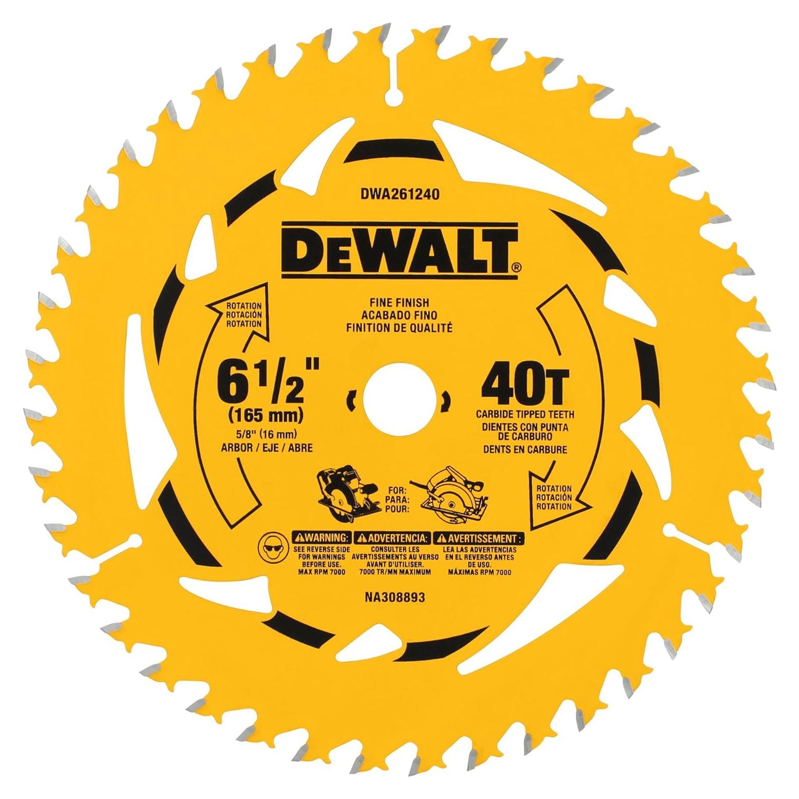 Hoja de sierra circular DEWALT 165 mm 40T DWA261240