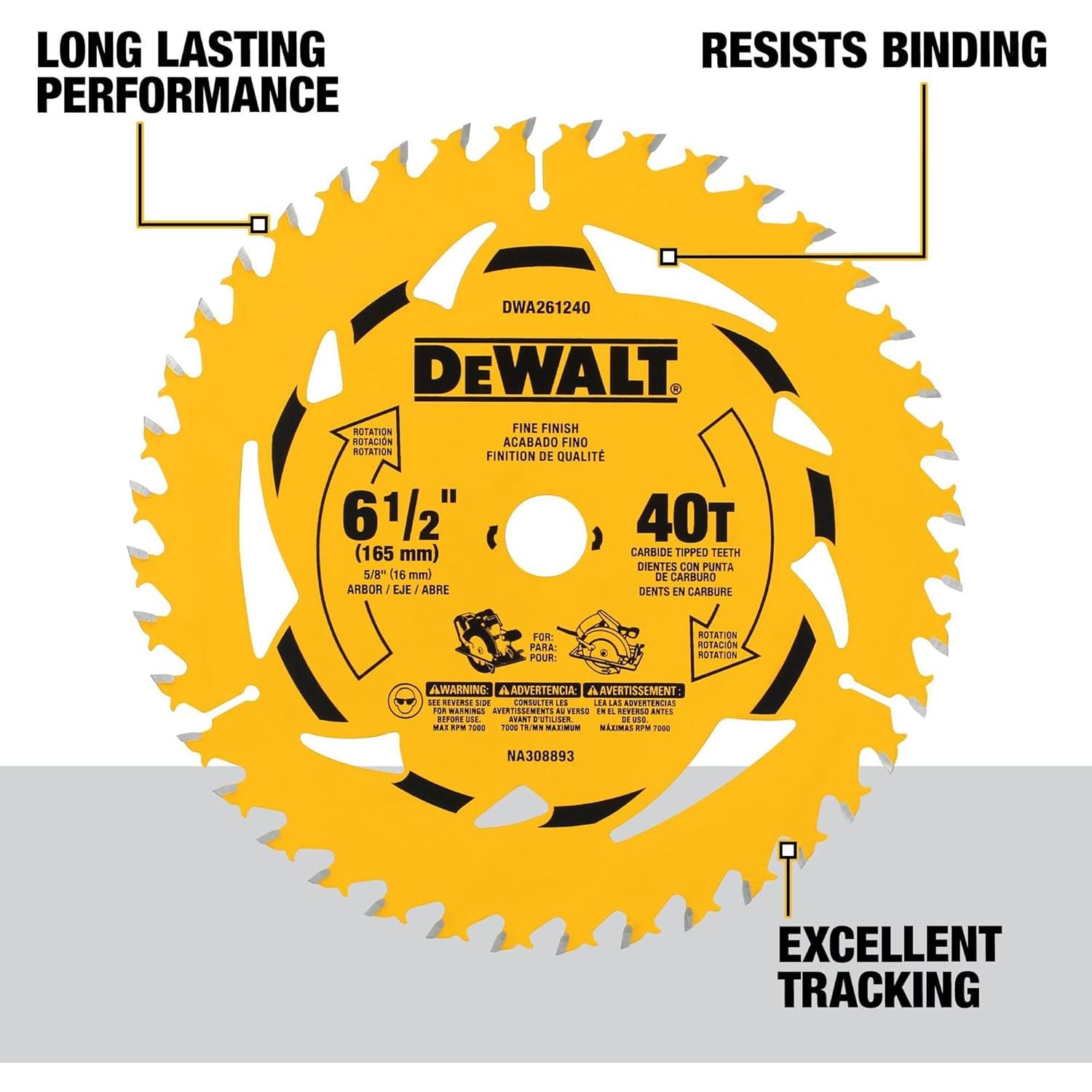 Hoja de sierra circular DEWALT 165 mm 40T DWA261240