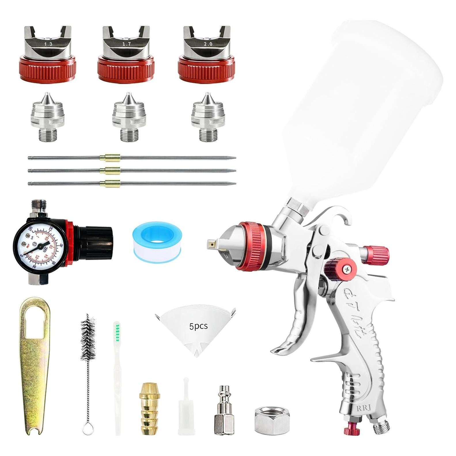 Pistola de Pulverización RRJ HVLP 600ml 3 Boquillas Rojo
