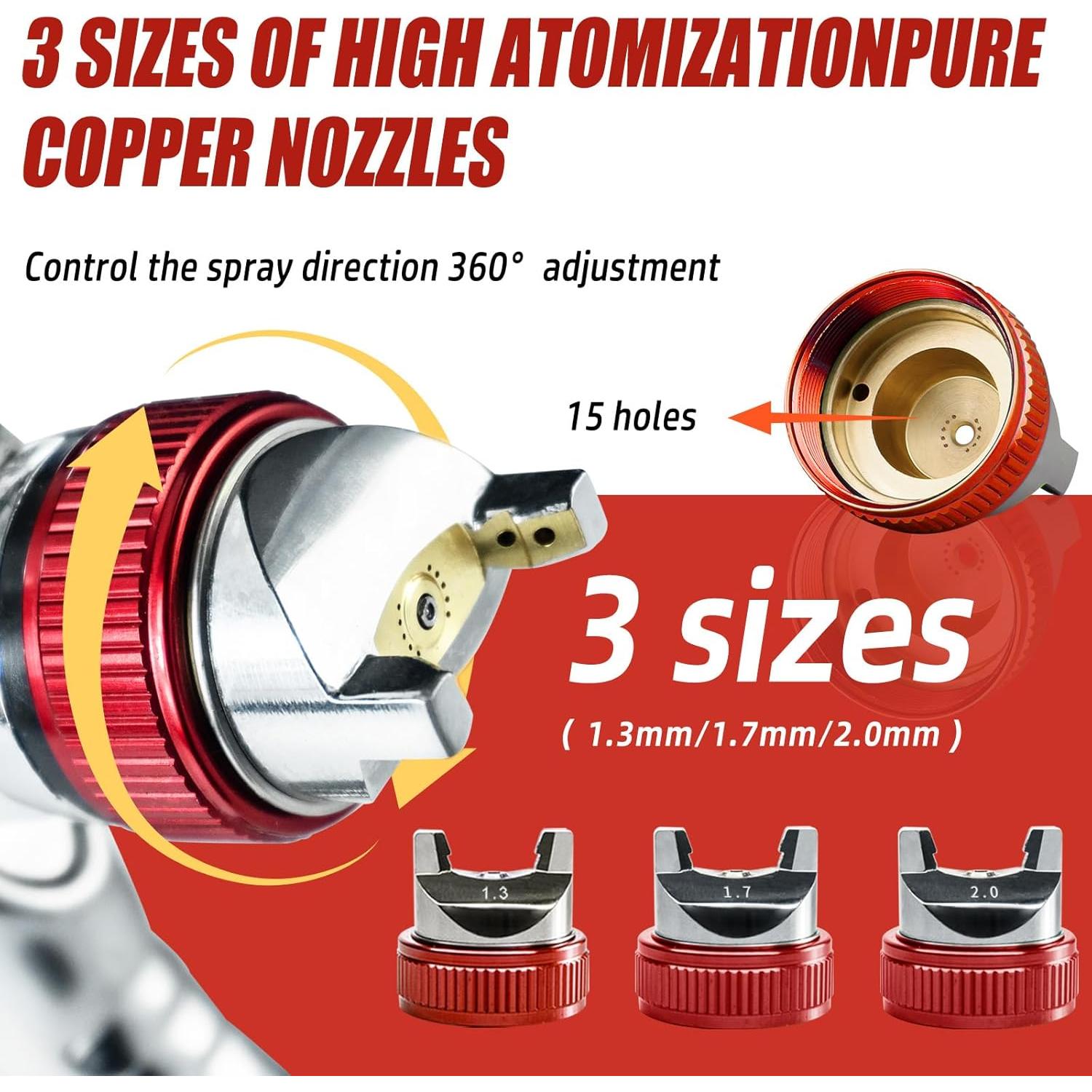 Pistola de Pulverización RRJ HVLP 600ml 3 Boquillas Rojo