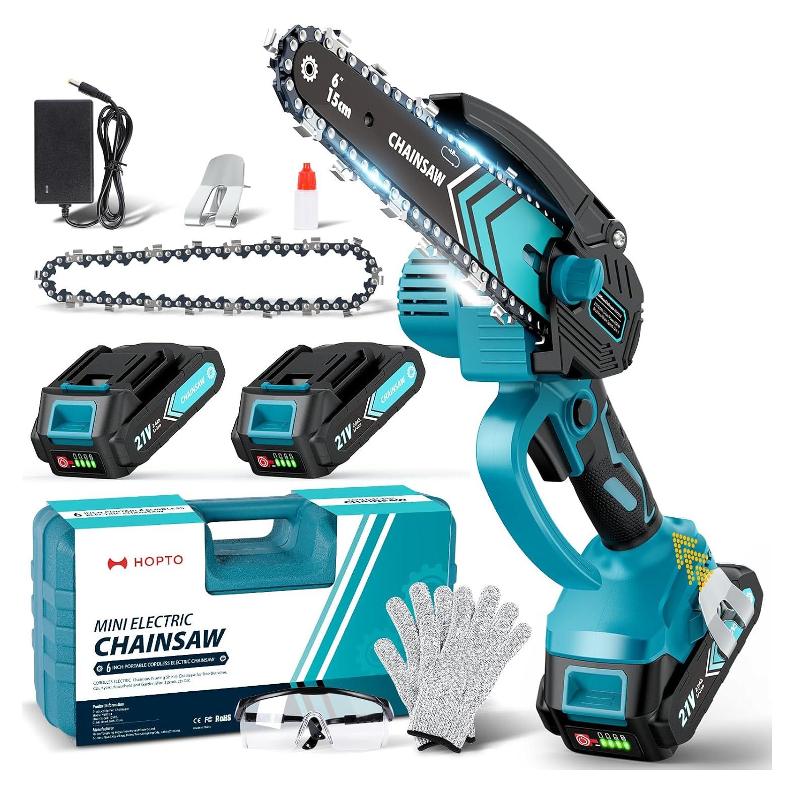 Mini Motosierra HOPTO 6" Inalámbrica 2 Baterías 2000mAh