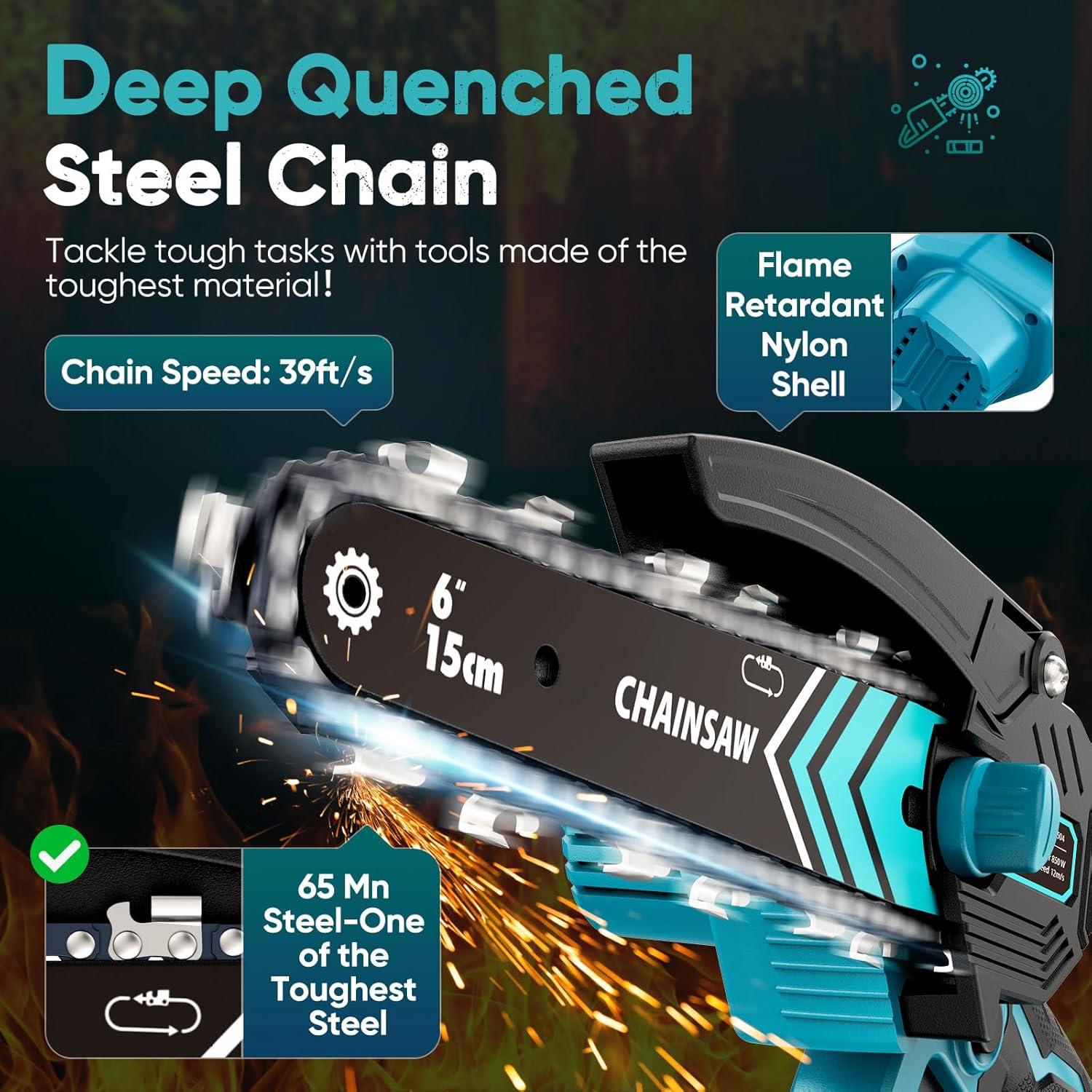 Mini Motosierra HOPTO 6" Inalámbrica 2 Baterías 2000mAh