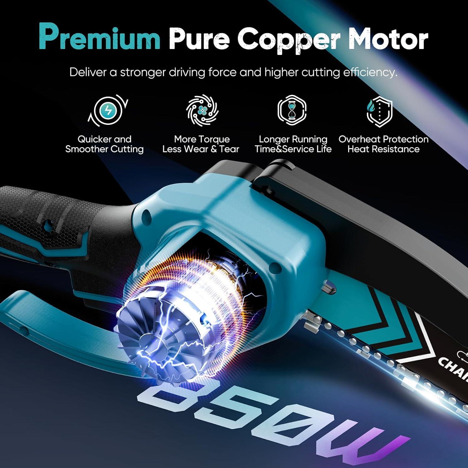 Mini Motosierra HOPTO 6" Inalámbrica 2 Baterías 2000mAh