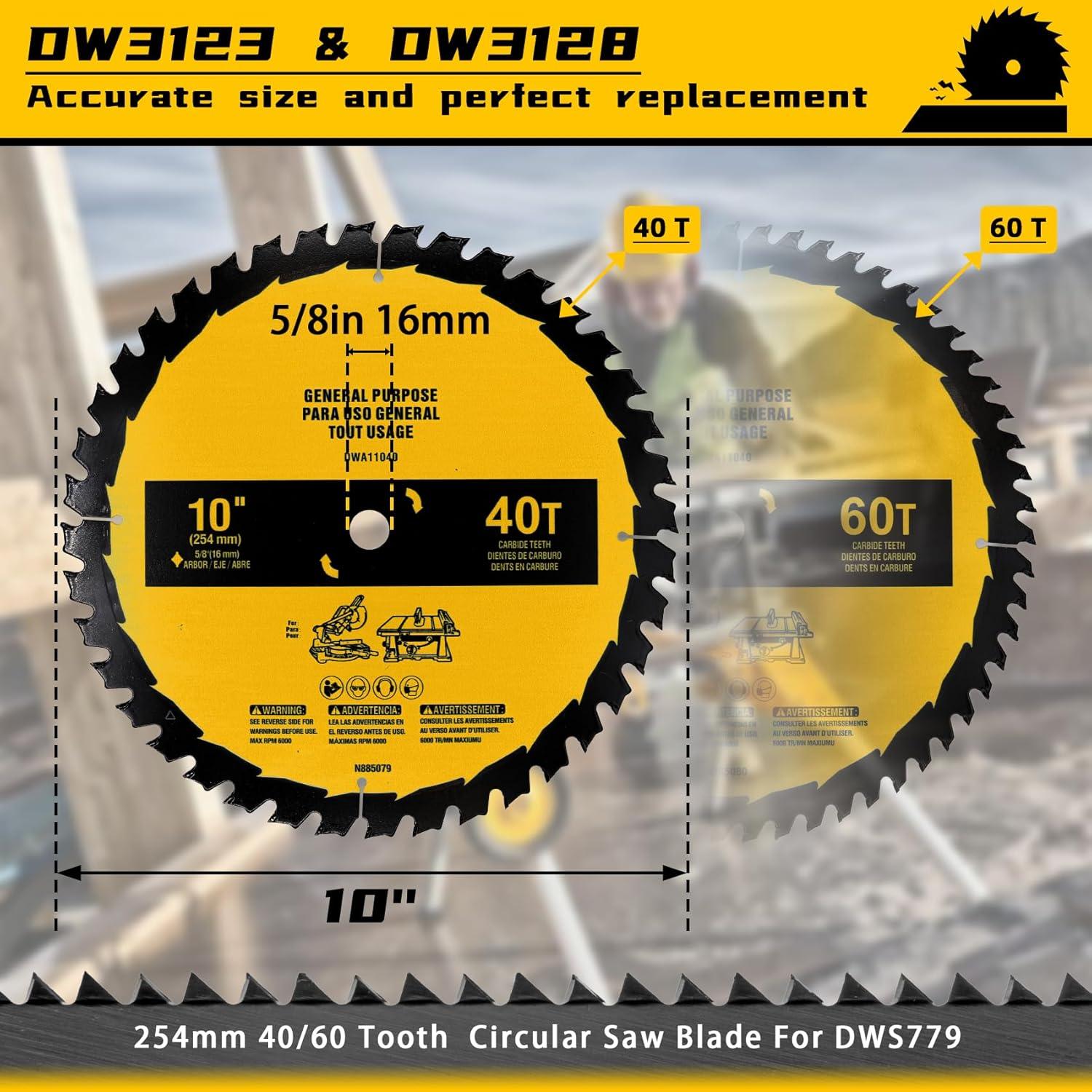 Paquete de 2 hojas de sierra de mesa Dewalt 25.4cm 40T/60T