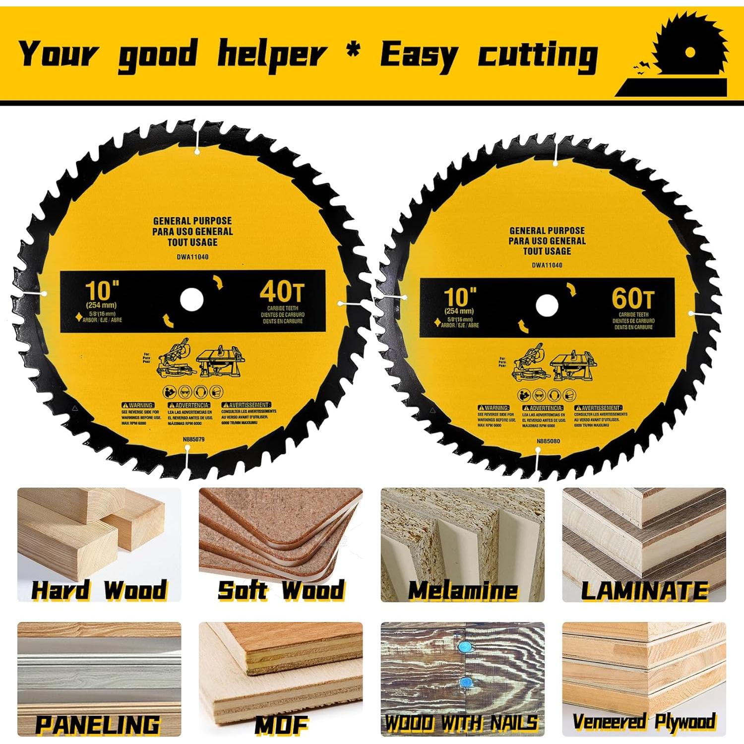 Paquete de 2 hojas de sierra de mesa Dewalt 25.4cm 40T/60T