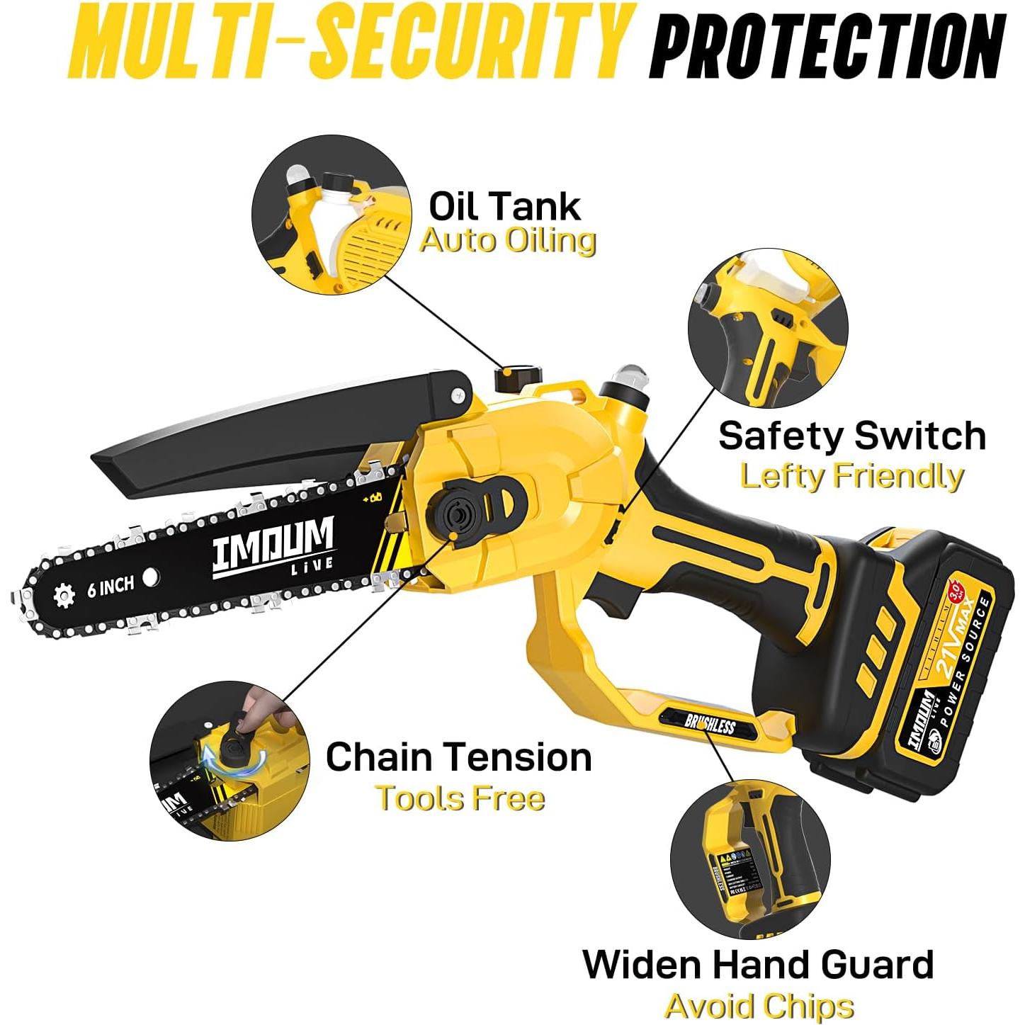 Motosierra Inalámbrica IMOUMLIVE 6" 700W 3.0Ah Poda Rápida