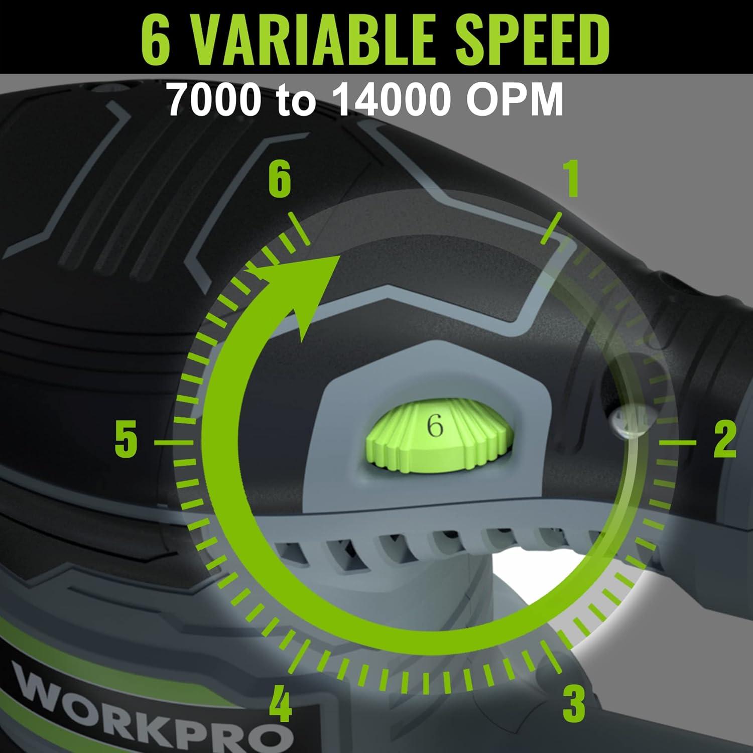Lijadora Orbital WORKPRO 5" 6 Velocidades 2.5A 14000 RPM