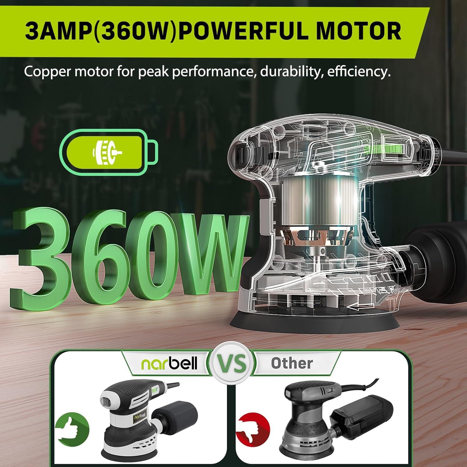 Lijadora Orbital Narbell 5" 360W 6 Velocidades con Accesorios