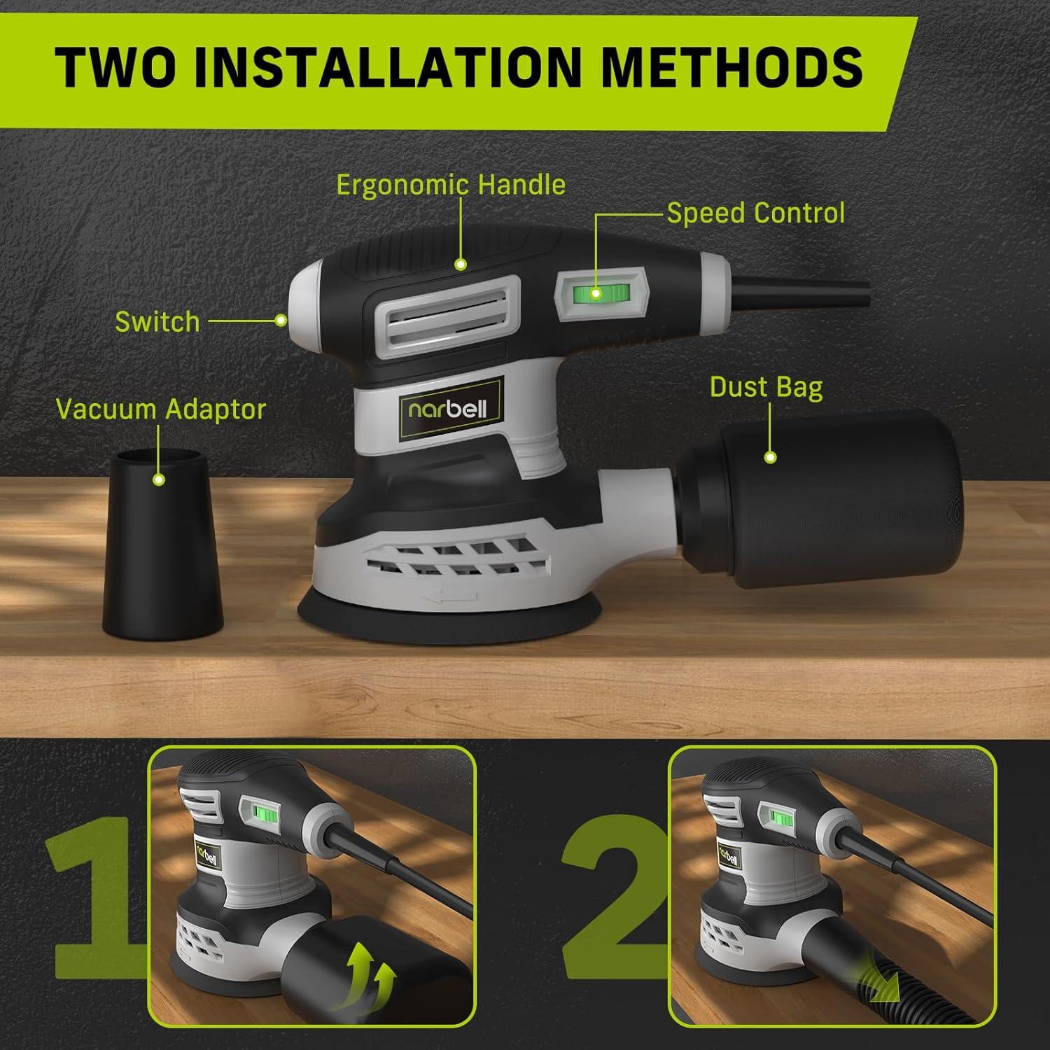 Lijadora Orbital Narbell 5" 360W 6 Velocidades con Accesorios