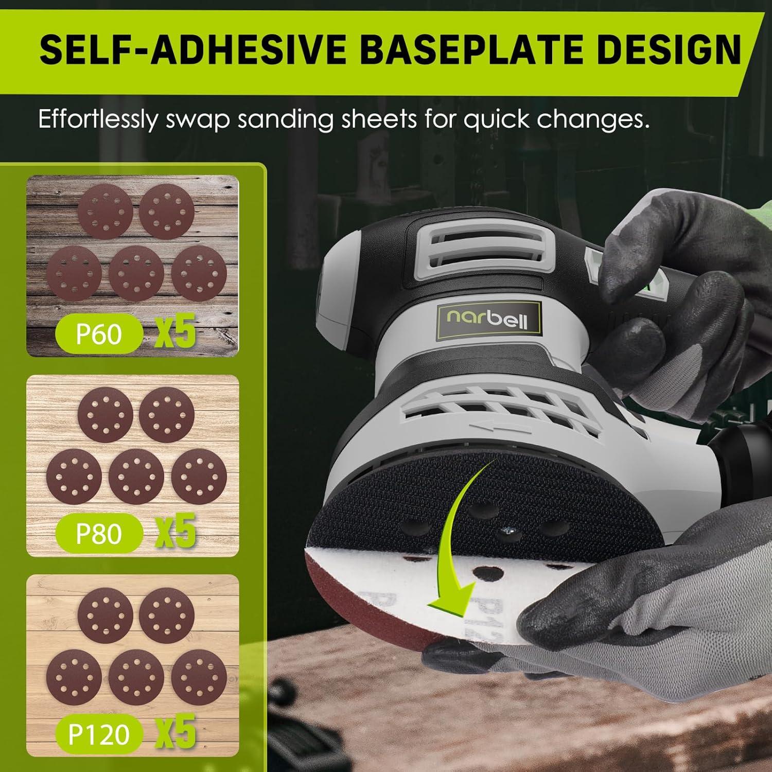 Lijadora Orbital Narbell 5" 360W 6 Velocidades con Accesorios