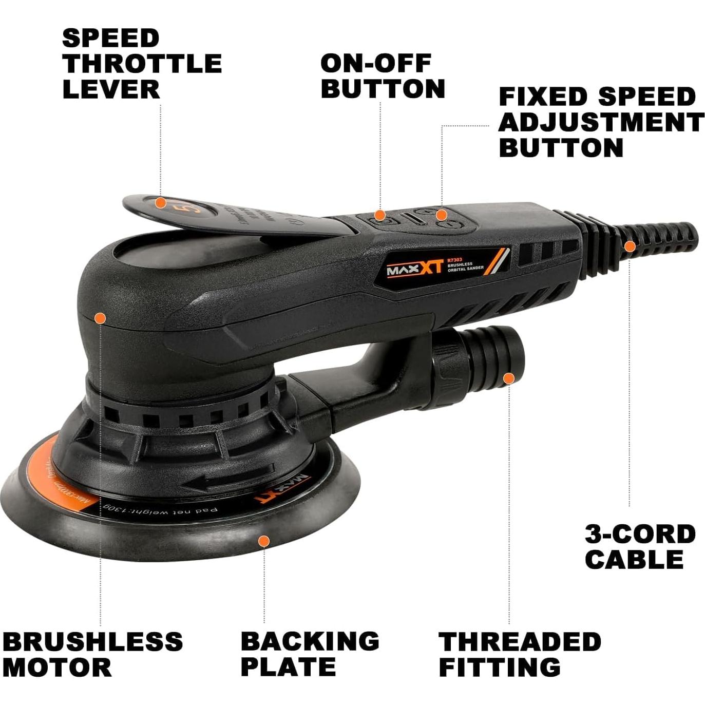 Lijadora Orbital MAXXT 350W Sin Escobillas 2,34kg 10 Papeles