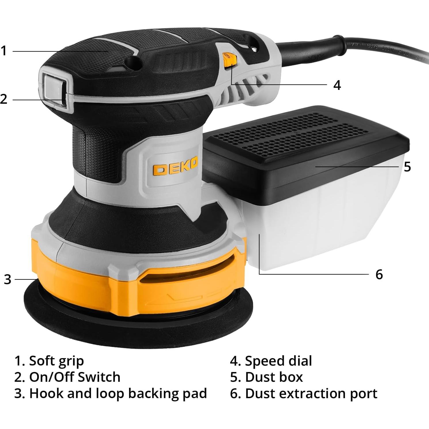 Lijadora Orbital Eléctrica DEKOPRO 5" 6 Velocidades con Polvo