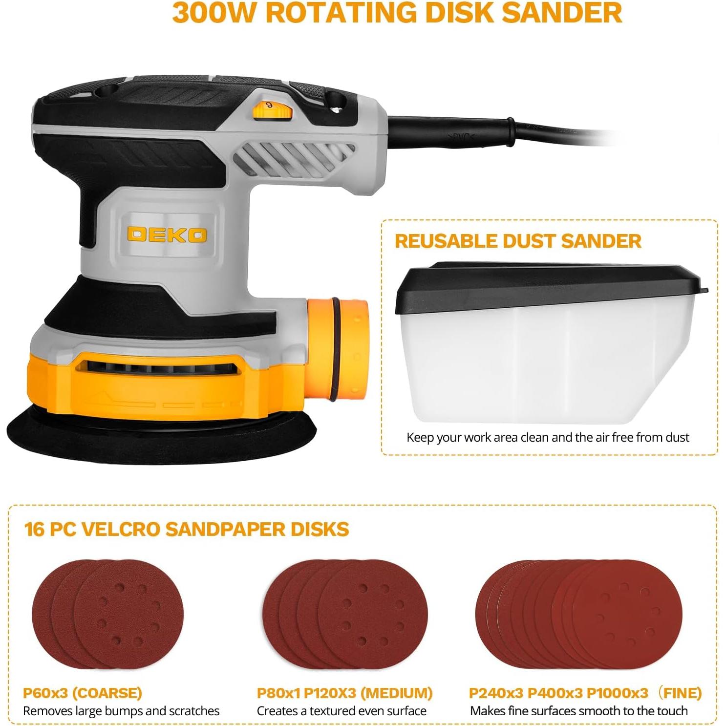 Lijadora Orbital Eléctrica DEKOPRO 5" 6 Velocidades con Polvo