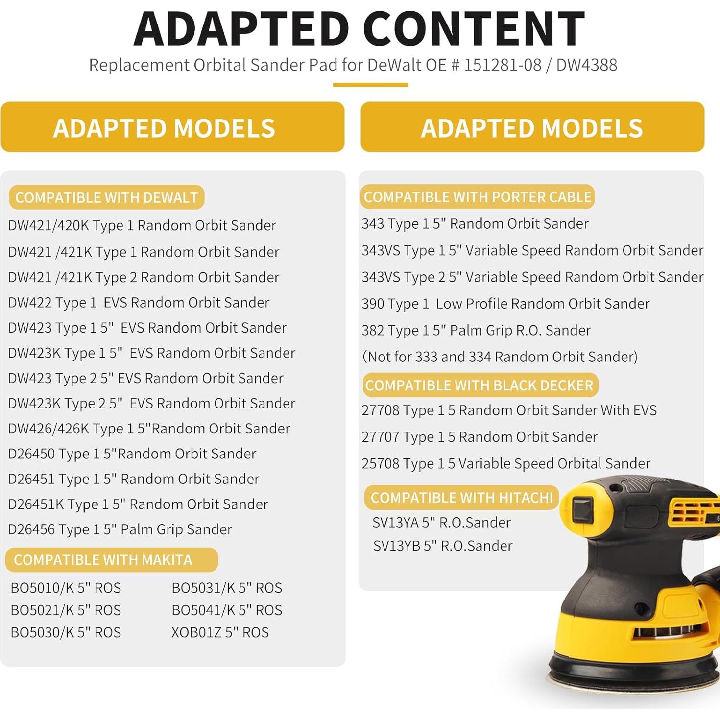 Almohadilla de Lijadora Orbital 5" Metal DeWalt DW420 DW421