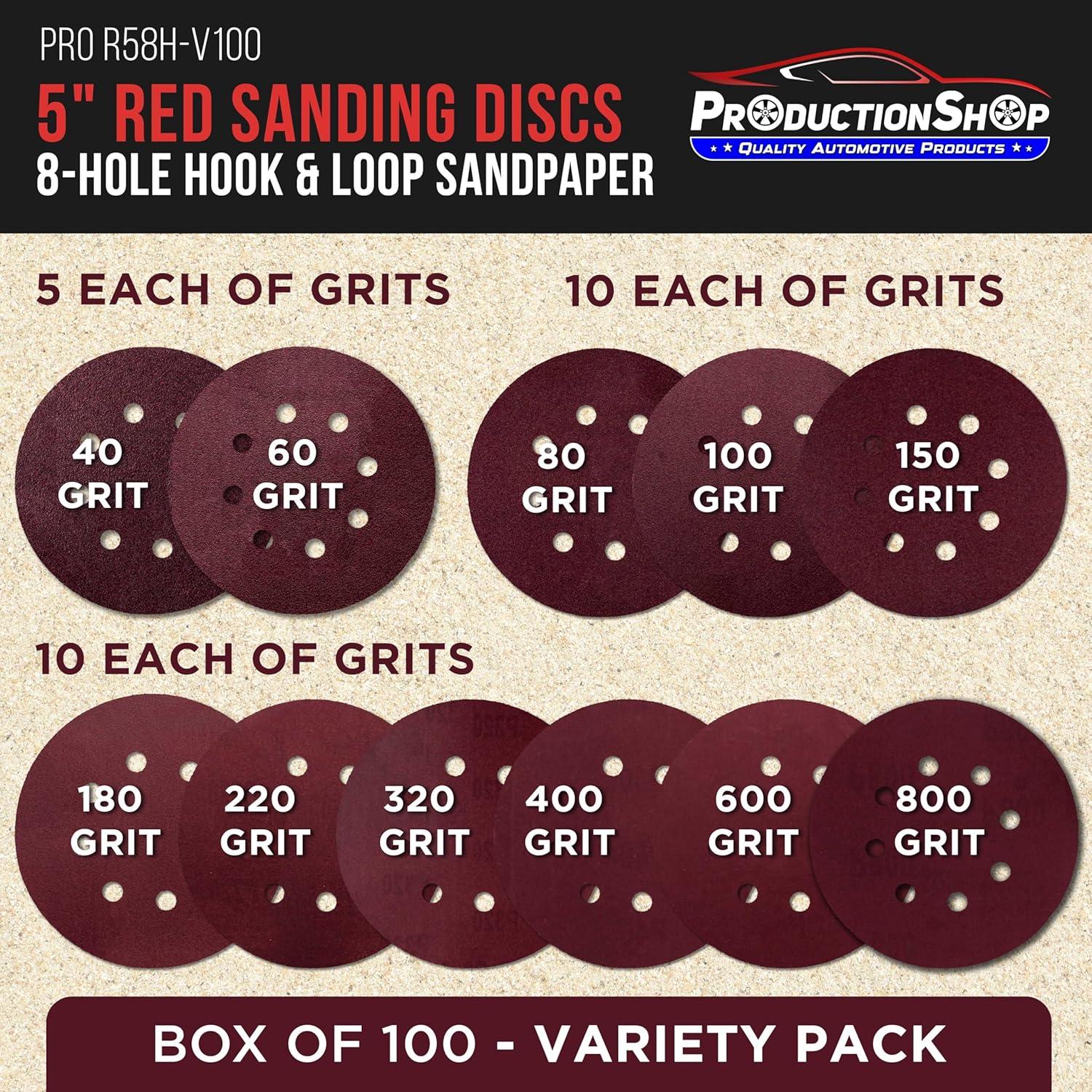 Discos de Lijado 5" Rojo 100 Pzs Granulaciones Variadas