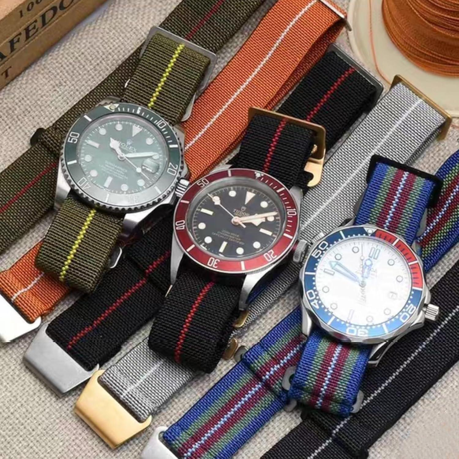 Correa de Reloj Nylon Elástico Nizonlaie 20mm Rojo Vino Hebilla Negra