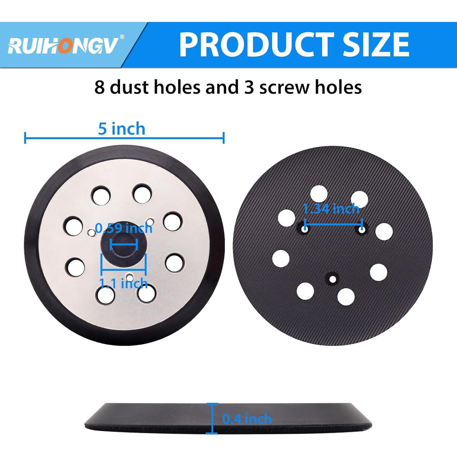 Paquete 2 Almohadillas Lijadora RUIHONGV 5" 8 Agujeros