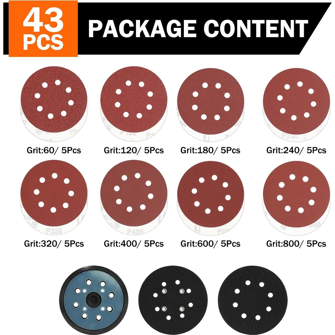 Pad de Lijado 5" DeWalt DWE6423 Juego 43PCS Granos 60-800