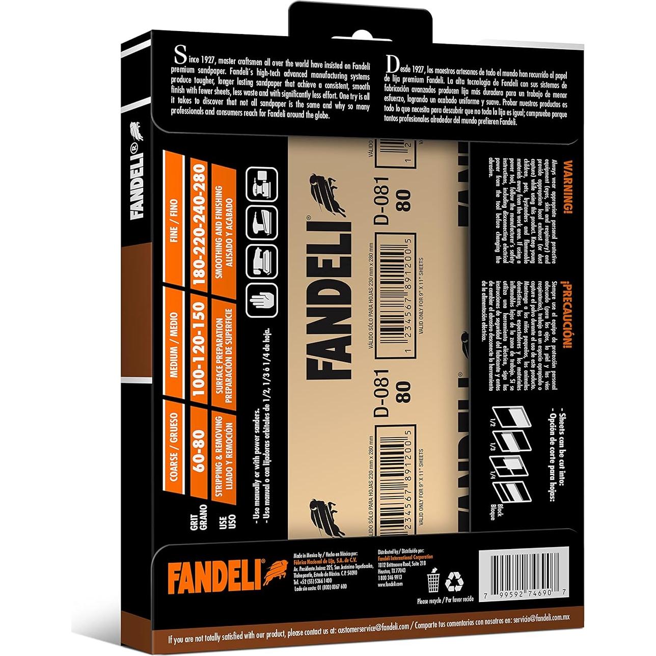 Papel de Lija Fandeli 25 Hojas Granos 80, 120, 220