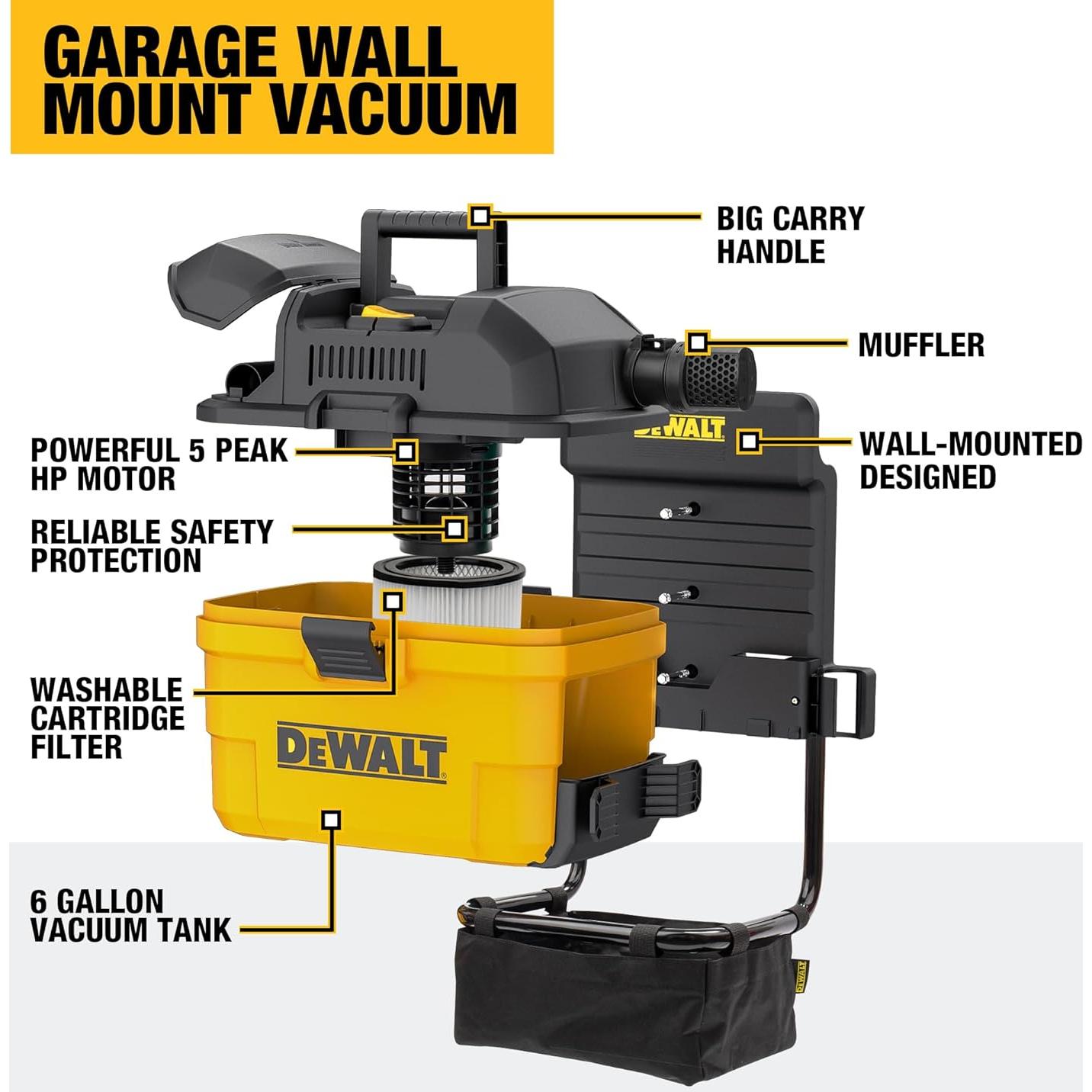 Aspiradora Húmeda Seca DEWALT DXV06G 6 Galones 5 HP Montada en Pared