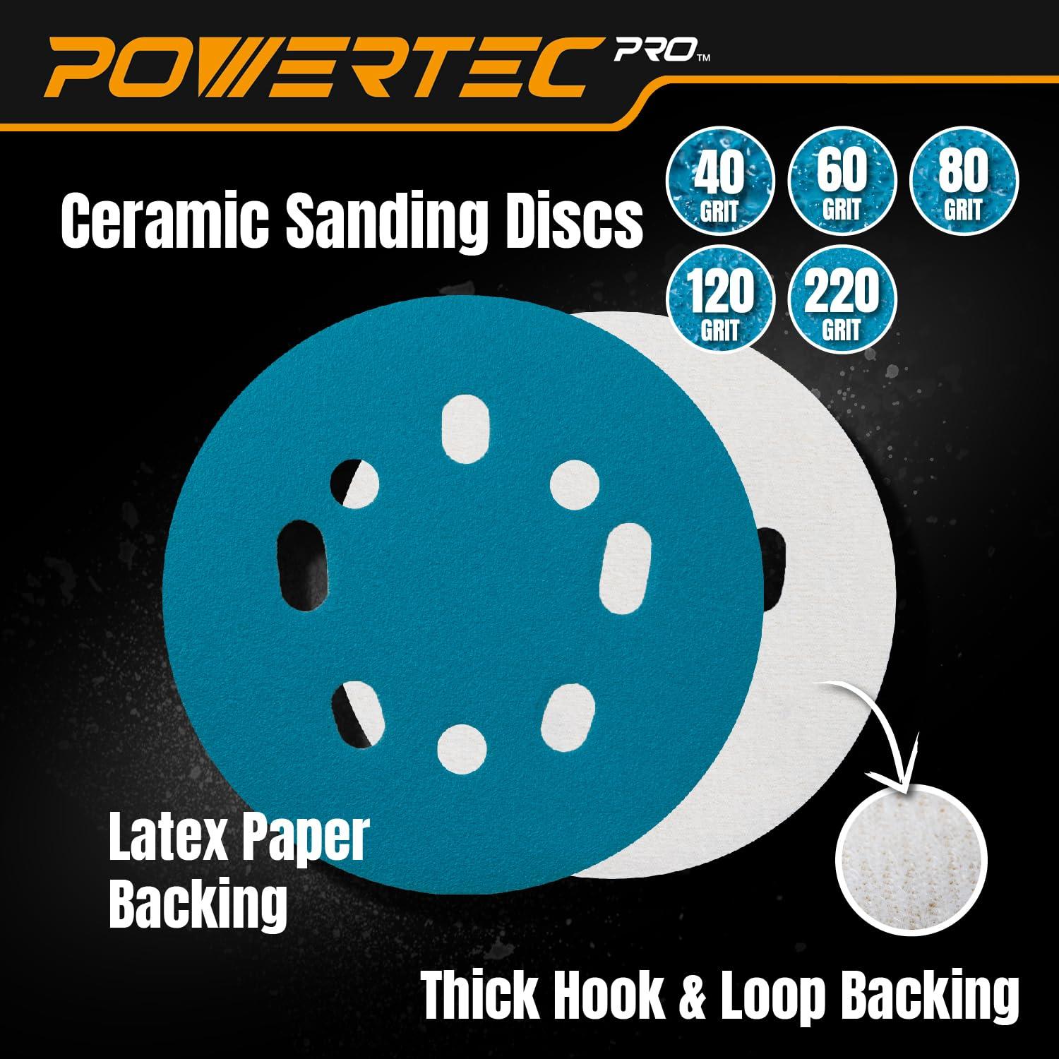 Discos de Lijado 5" POWERTEC PRO Grano 40/60/80/120/220