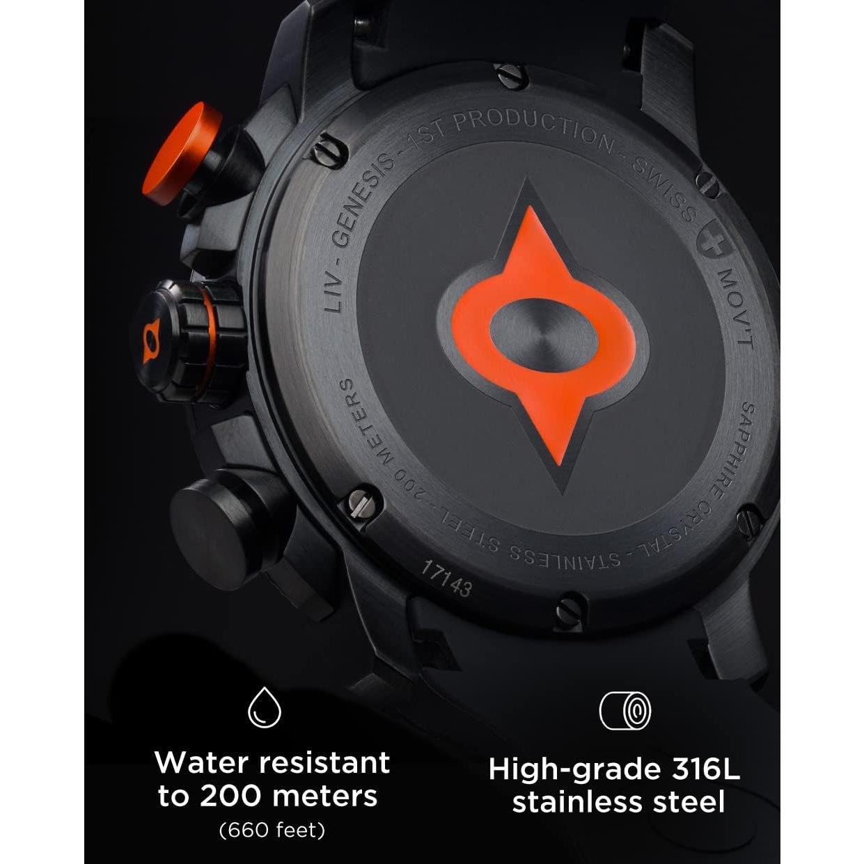 Reloj Cronógrafo Suizo LIV GX1 45mm Acero Inoxidable