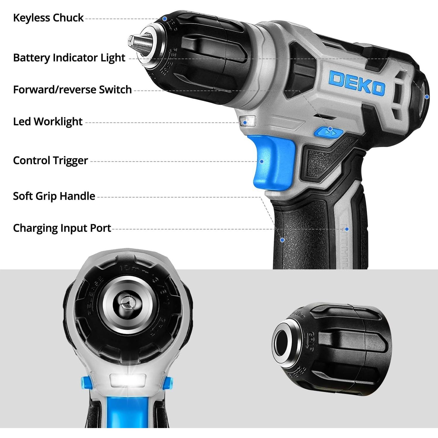 DEKOPRO Taladro Inalámbrico 8V Azul + Kit 126 Piezas