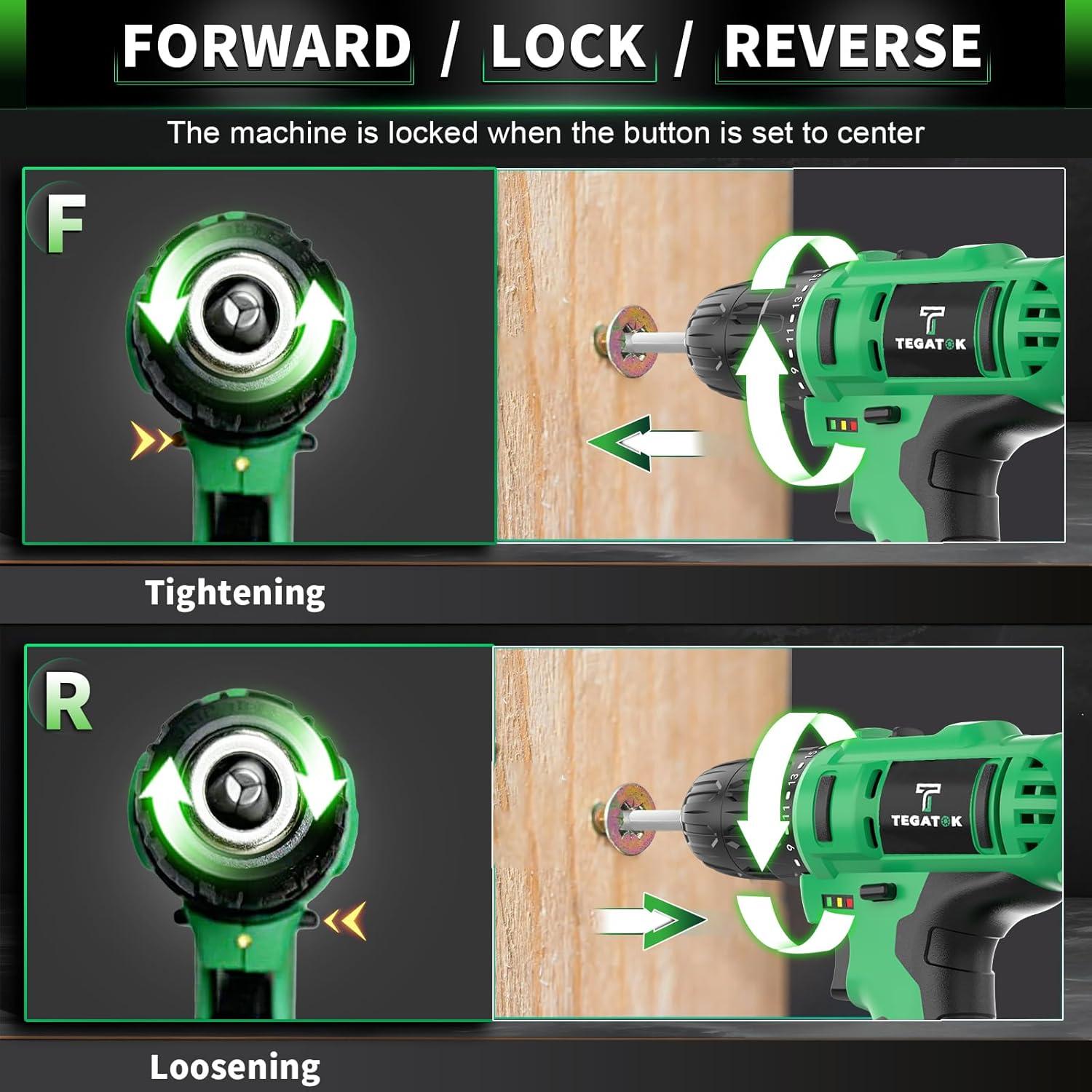 Taladro Inalámbrico Tegatok 20V con 2 Baterías y Luz LED